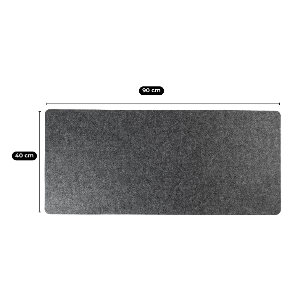 Gray rectangular mat with dimensions 40 cm x 90 cm on a white background