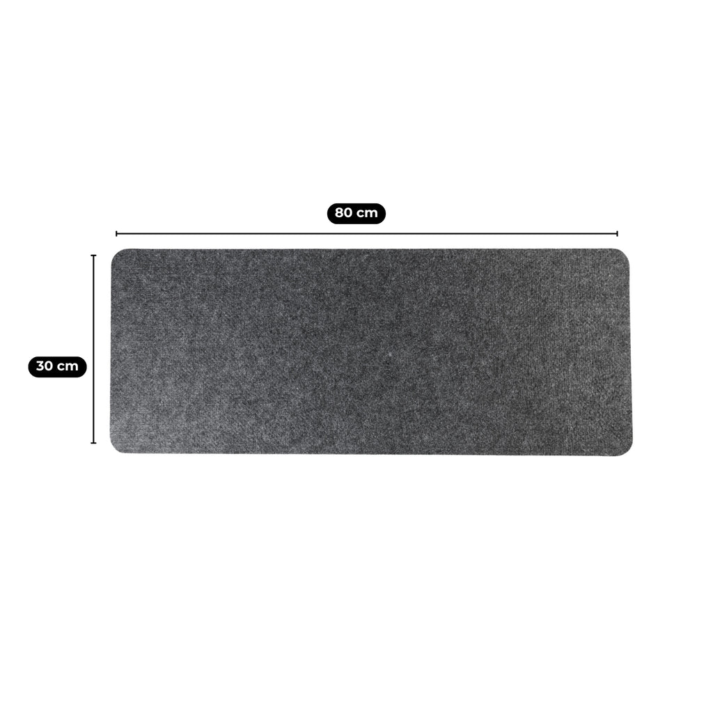 Gray rectangular mat with dimensions 80 cm x 30 cm on a white background