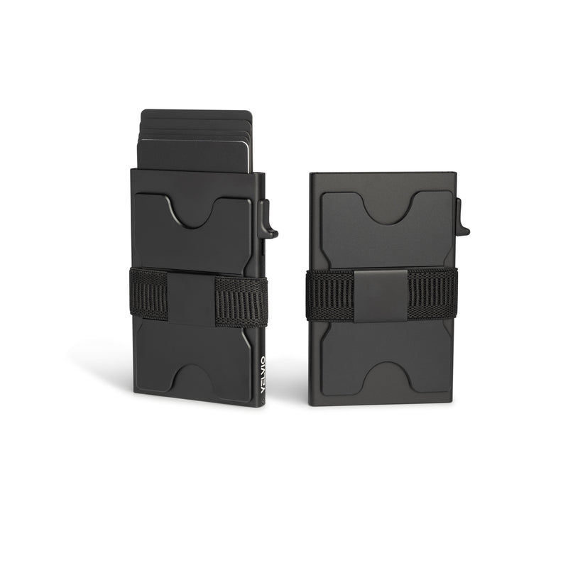 Yelvio Vault Strap S1 wallet showing the front and back with cards partially extended